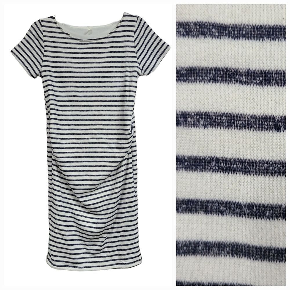 PinkBlush Maternity Nautical Navy Striped French Terry Pregnancy Dress Small